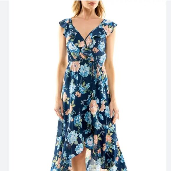 Socialite Ruffle Print Wrap Midi - Picture 1 of 6